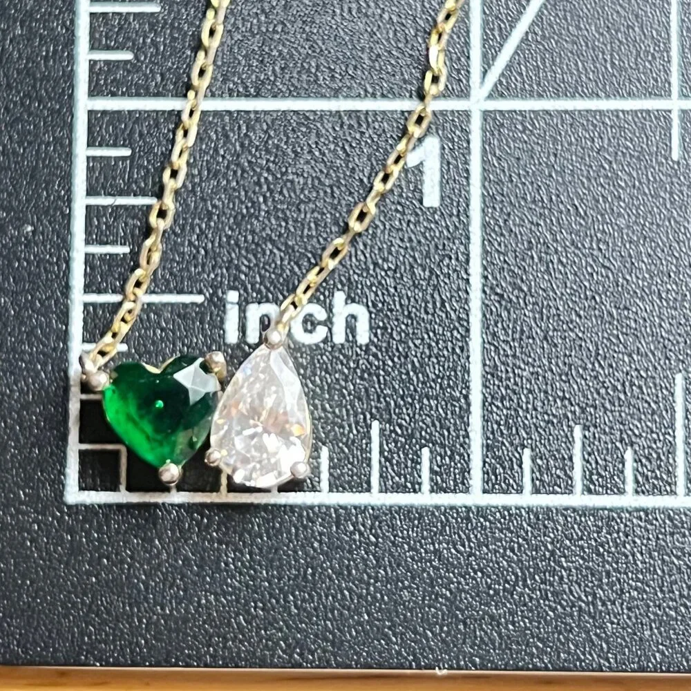 Adinas Jewels Sterling Silver Vermeil Necklace Green Toi et Moi Pendant 16-18" - Picture 12 of 14